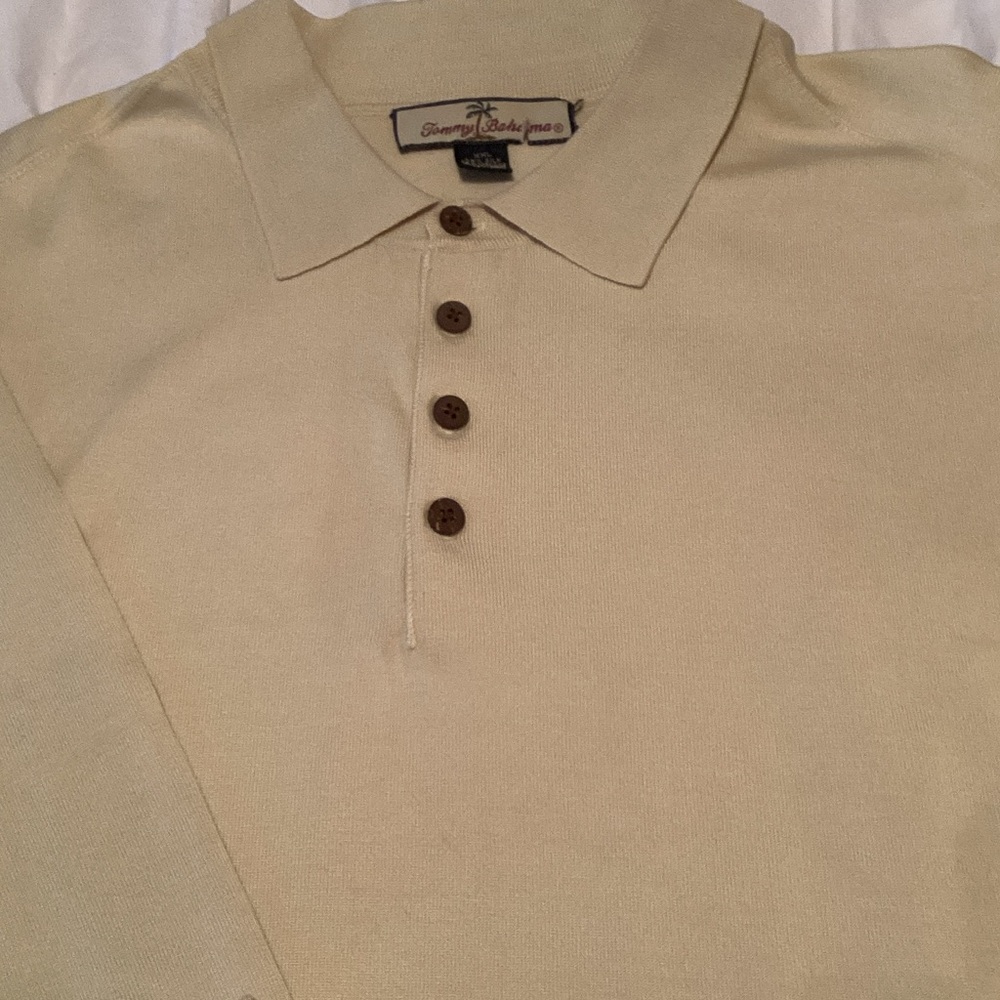 Tommy Bahama Men's Cream Long Sleeve Polo